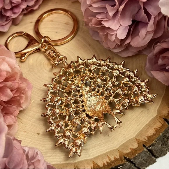 Beautiful Pink Crystal Peacock Keychain Charm - Picture 12 of 14